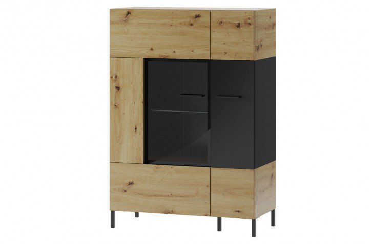 Вітрина 2-дверна низька  LUCAS 15 Szynaka Дуб Ремісник / Матовий чорний